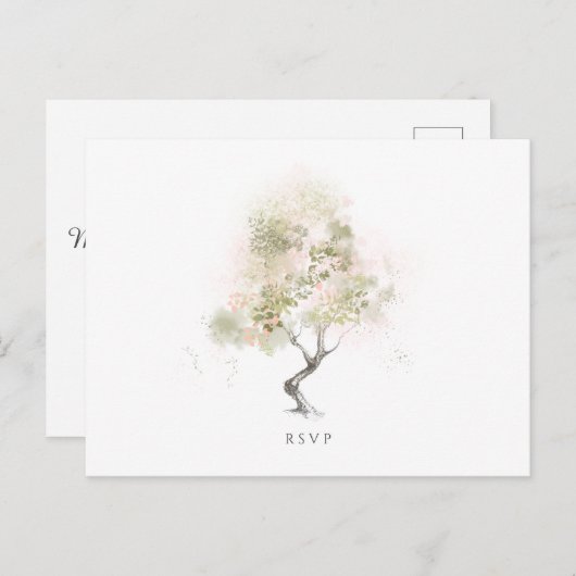 RSVP-Minimal für Hochzeiten Moderne grüne Wasserfa Einladungspostkarte (Vorne/Hinten)