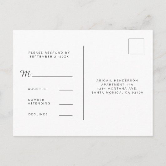 RSVP-Minimal für Hochzeiten Moderne grüne Wasserfa Einladungspostkarte (Rückseite)