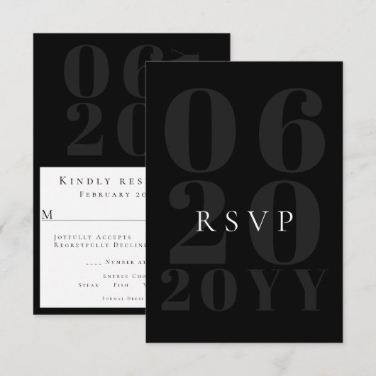 RSVP Minimalistischer, schwarzer Fett-Typ-Hochzeit Karte (Vorne/Hinten)