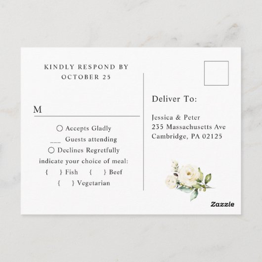 RSVP mit Auswahl an Gerichten Postkarte (Rückseite)