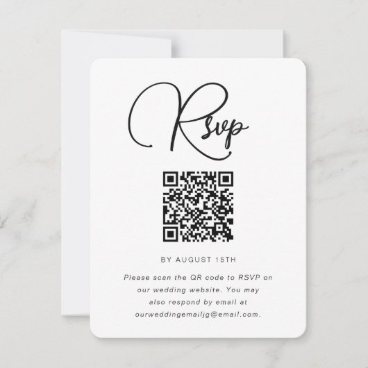 RSVP mit QR-Code für eine fette Schwarz-Weiß-Hochz Karte (Vorderseite)