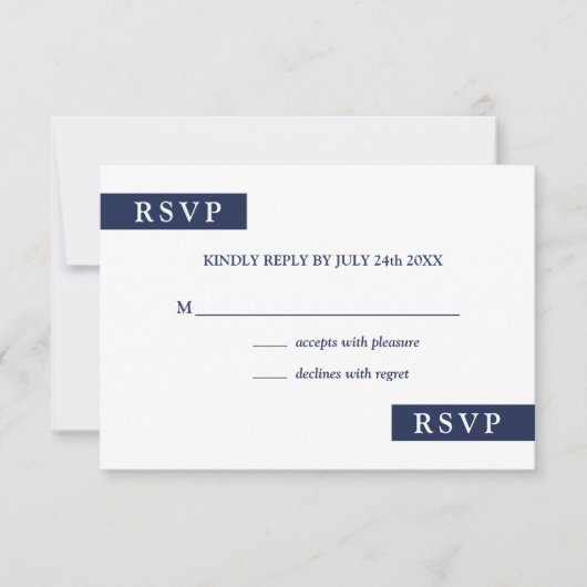 RSVP (Modernes Navy Blue und White Geometric Weddi (Vorderseite)