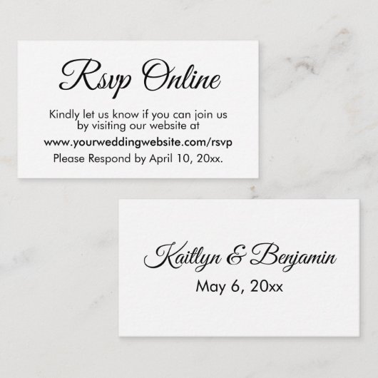 RSVP Online-Hochzeit Schwarz & Weiß Elegant Einfac Begleitkarte (Vorne/Hinten)