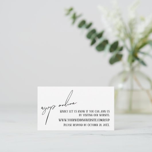 RSVP Online-Lässige Handschrift für Hochzeiten wei Begleitkarte (Stehend Vorderseite)