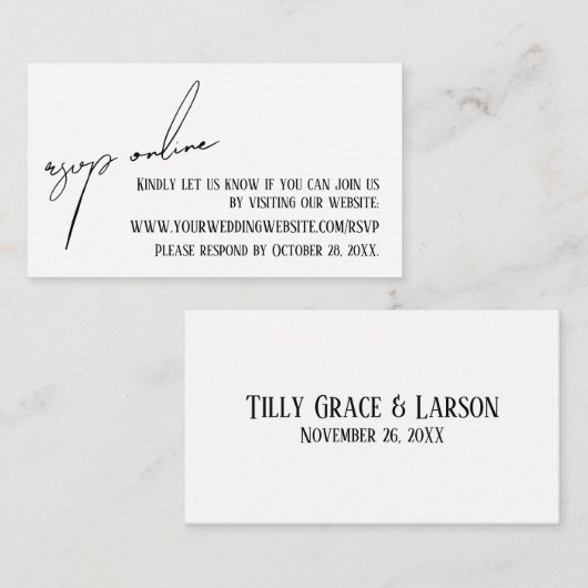 RSVP Online-Lässige Handschrift für Hochzeiten wei Begleitkarte (Vorne/Hinten)