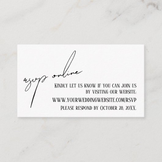 RSVP Online-Lässige Handschrift für Hochzeiten wei Begleitkarte (Vorderseite)