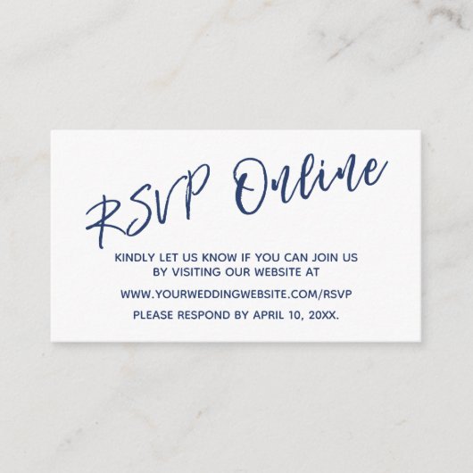 RSVP Online Navy Handwriting Insert Card für Hochz (Vorderseite)