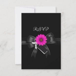 RSVP-Party Schwarz Weiß Rosa Blumen Schleife RSVP Karte