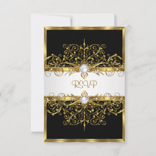 RSVP Perlen Schwarz Weiß Gold Geburtstagsfeier Karte
