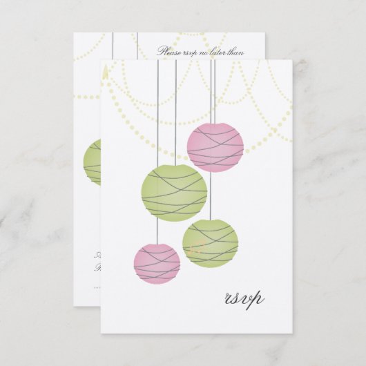 RSVP Pink Pink Green Paper Lanterns Cards Hochzeit (Vorne/Hinten)