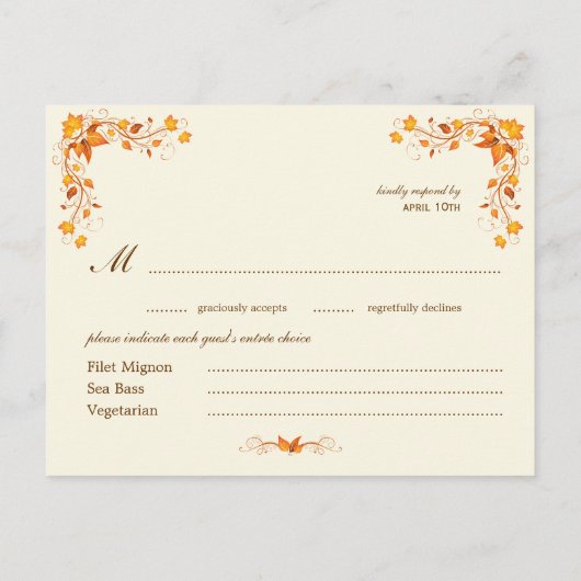 RSVP-Postkarte für Herbstblätter Einladungspostkarte (Rückseite)