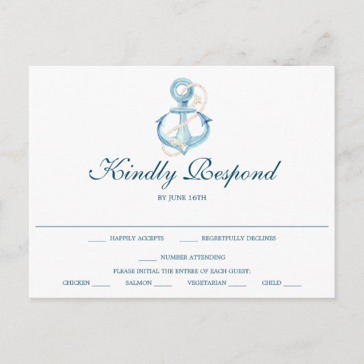 RSVP Postkarte für Nautische Hochzeit (Vorderseite)