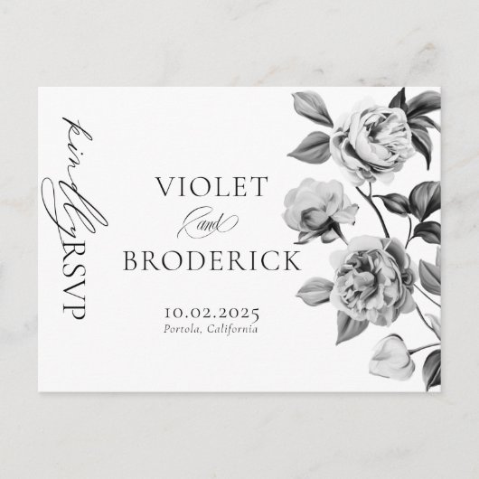 RSVP Postkarte für Schwarz-Weiß-Blumenzehen (Vorderseite)