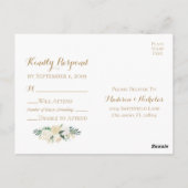 RSVP-Postkarten für Hochzeiten in Gold und Weiß-Bl Postkarte (Rückseite)