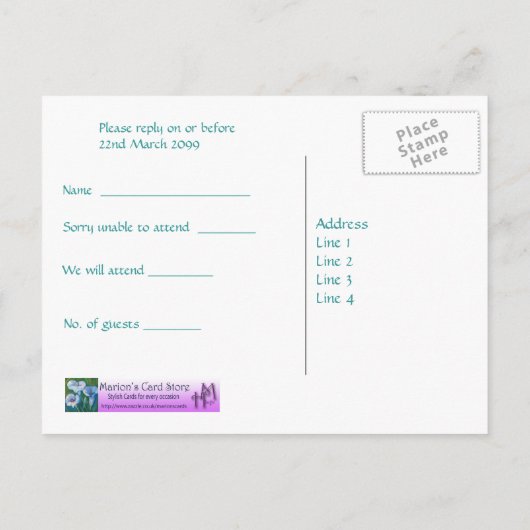 RSVP-Postkarten für Party oder Hochzeiten - Calla  Einladungspostkarte (Rückseite)
