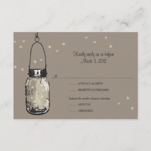 RSVP Postkarten-Mason-Glas & Glühwürmchen-Hochzeit Karte