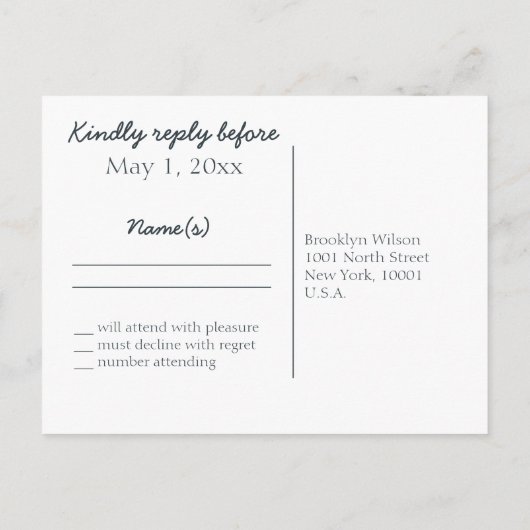 RSVP-Postkarten mit Blumenzettel Einladungspostkarte (Rückseite)