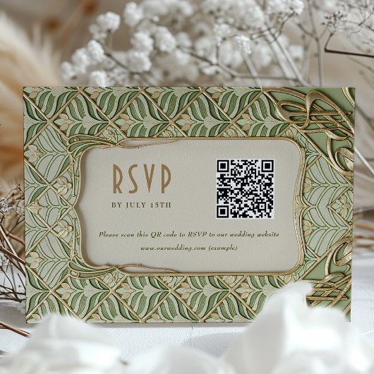 RSVP QR Card für grüne und goldene Blumenzehen Einladung