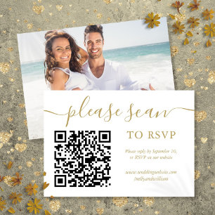 RSVP-QR-Code einfache goldene Schrift Foto RSVP Karte