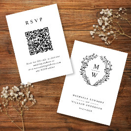 RSVP QR-Code für Botanisches Wreath Monogramm Begleitkarte