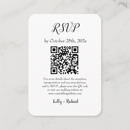 RSVP QR Code für kleine vertikale Hochzeiten Begleitkarte (Vorderseite)
