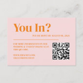 RSVP QR-Code für Retro Pink und Orange Wedding Begleitkarte (Vorderseite)