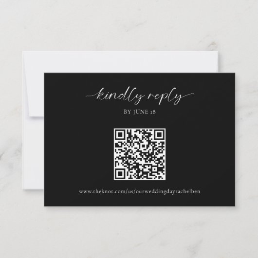 RSVP QR-Code für Schwarze Hochzeiten Minimalistisc Karte (Vorderseite)