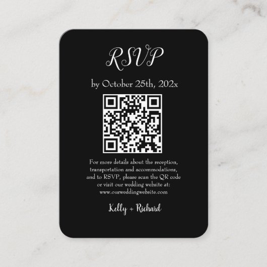 RSVP QR-Code für Schwarze kleine vertikale Hochzei Begleitkarte (Vorderseite)