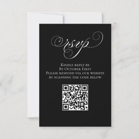 RSVP QR Code Hochzeitsszenario Schwarzweiß Karte (Vorderseite)