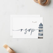 RSVP QR-Code-Karte für Hochzeiten am Meer Mitteilungskarte (Vorderseite/Rückseite Beispiel)