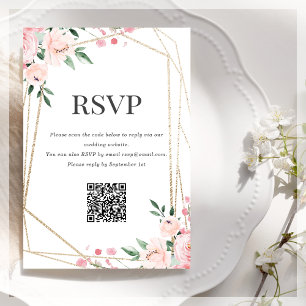 RSVP-QR-Code Rosafarbenes Floral Begleitkarte