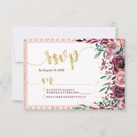 RSVP-Reaktion auf Blush-Blume-Streifen und Hochzei RSVP Karte (Vorderseite)