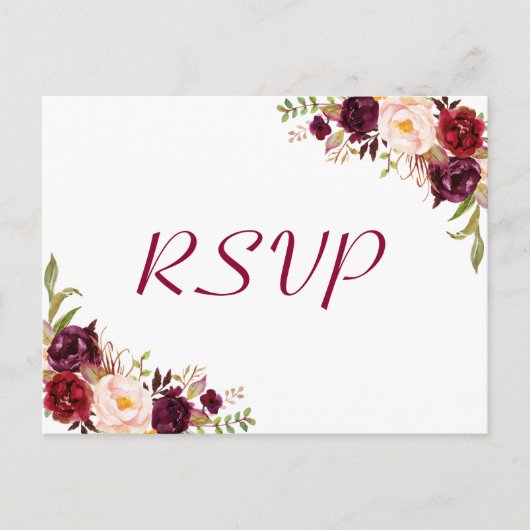 RSVP-Reaktion auf Burgundy Blush Floral Wedding Postkarte (Vorderseite)