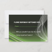 RSVP-Reaktion auf eine Hochzeitsfeier mit grünem S RSVP Karte (Rückseite)