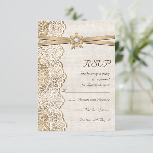RSVP-Reaktion auf Hochzeiten, Blume und Bänder RSVP Karte (Stehend Vorderseite)