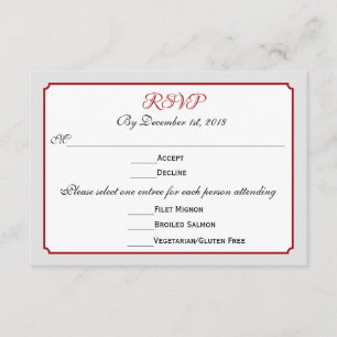 RSVP-Reaktion auf Hochzeiten im Dezember mit Menü RSVP Karte