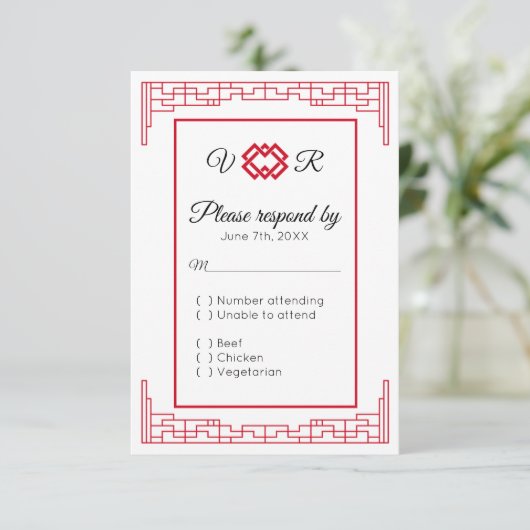 RSVP-Reaktion auf Red Black Wedding RSVP Karte (Stehend Vorderseite)