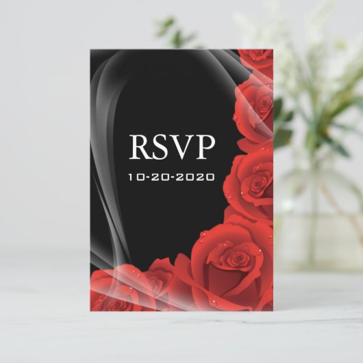 RSVP-Reaktionskarten für Hochzeiten in Schwarz und RSVP Karte (Stehend Vorderseite)