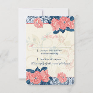 RSVP Replik von Coral Navy Vintag Floral Wedding Karte