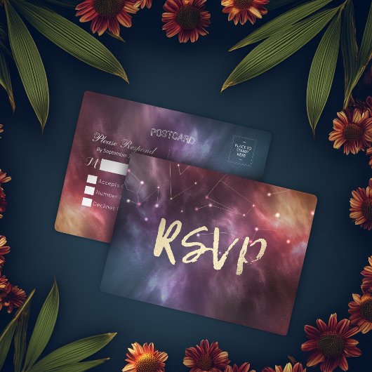 RSVP-Reply-Galaxy-Nebula-Konstellationen Hochzeite Einladungspostkarte
