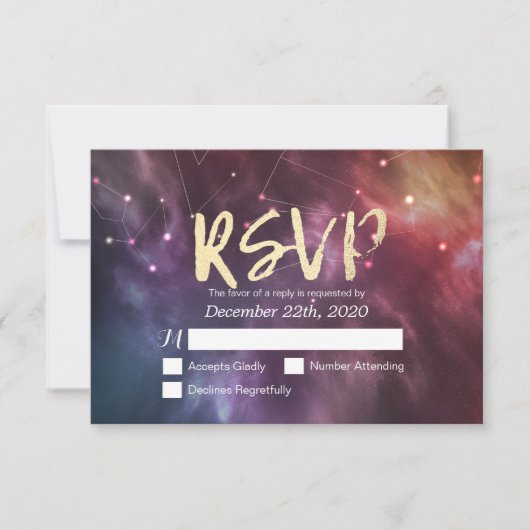 RSVP-Reply-Galaxy-Nebula-Konstellationen Hochzeite RSVP Karte (Vorderseite)