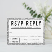 RSVP REPLY RESPONSE simple modern silver glitter (Stehend Vorderseite)