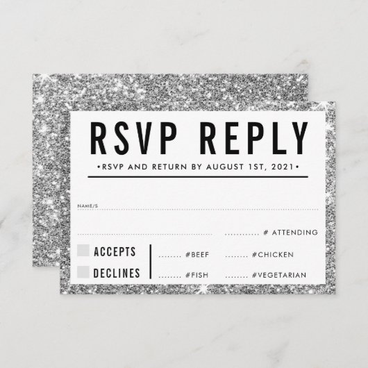 RSVP REPLY RESPONSE simple modern silver glitter (Vorne/Hinten)