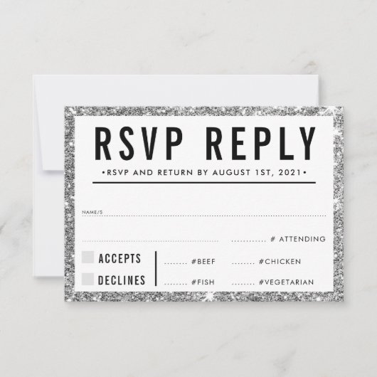 RSVP REPLY RESPONSE simple modern silver glitter Karte (Vorderseite)