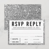 RSVP REPLY RESPONSE simple modern silver glitter Karte (Vorne/Hinten)