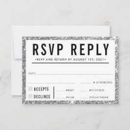 RSVP REPLY RESPONSE simple modern silver glitter Karte