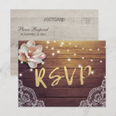 RSVP Reply Rustic Wood Floral String Light Einladungspostkarte (Vorne/Hinten)
