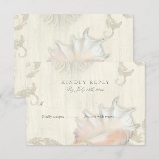 RSVP Response Beach Seashell Conch Shell Holz Karte (Vorne/Hinten)