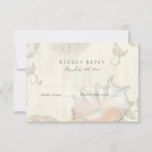 RSVP Response Beach Seashell Conch Shell Holz Karte