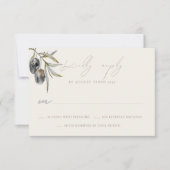 RSVP Response Card für die Hochzeitsfeier mit Oliv Karte (Vorderseite)